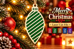 Christmas Bauble SVG, Green Stripe Laser Cut Ornament Design Product Image 1