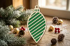 Christmas Bauble SVG, Green Stripe Laser Cut Ornament Design Product Image 2