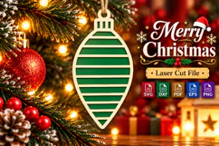 Christmas Bauble SVG, Green Stripes Laser Cut Design File Product Image 1