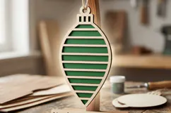 Christmas Bauble SVG, Green Stripes Laser Cut Design File Product Image 2