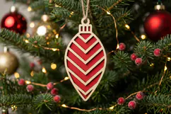 Christmas Bauble SVG, Red Stripe Laser Cut Ornament Design Product Image 2