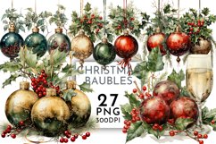 Watercolor Christmas Baubles Clipart PNG 27 Product Image 1