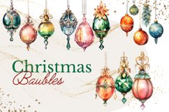 Christmas Baubles Watercolor Clipart Ball Ornament Decorate Product Image 1