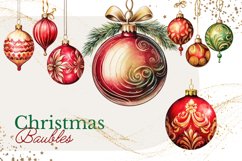 Christmas Baubles Watercolor Clipart Ball Ornament Decorate Product Image 1