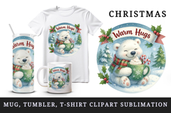 Christmas bear tumbler, mug wrap, clipart sublimation png Product Image 1