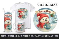 Christmas bear tumbler, mug wrap, clipart sublimation png Product Image 1