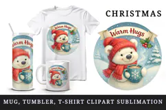 Christmas bear tumbler, mug wrap, clipart sublimation png Product Image 1