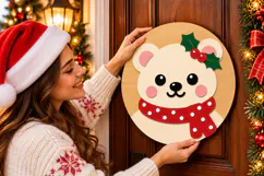 Christmas Bear Door Hanger SVG, Laser Cut Wood Sign SVG Product Image 2