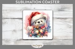Christmas Bear Entangled in Lights Square Coaster Sublimatio Product Image 1