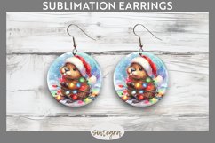 Christmas Beaver Entangled in Lights Round Earrings Sublimat Product Image 1
