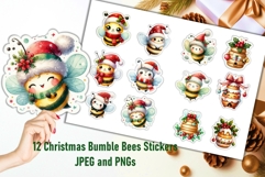 12 Christmas Bumble Bee Stickers JPEG and PNGs Product Image 1