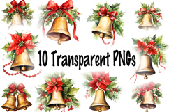 Christmas Bells Clipart Bundle with Holly and Ribbons Product Image 2