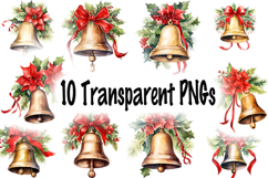 Christmas Bells Clipart Bundle with Holly and Bows PNG Product Image 11
