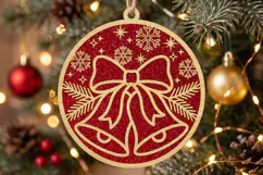 Christmas Bells & Bow Ornament SVG-Laser Cut File Product Image 1