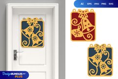 Snowflake Bells in Rectangular Frame with Ribbon SVG Set Product Image 1