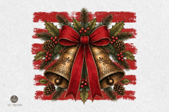Christmas Bells PNG, Vintage Red Bow and Stripes Sublimation Product Image 1