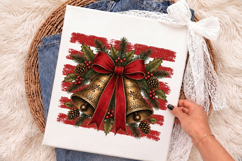 Christmas Bells PNG, Vintage Red Bow and Stripes Sublimation Product Image 2