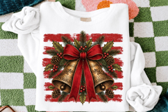 Christmas Bells PNG, Vintage Red Bow and Stripes Sublimation Product Image 3