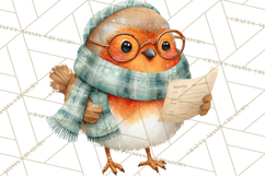 Christmas Bird Clipart, Watercolor Holiday Bird PNG Product Image 2