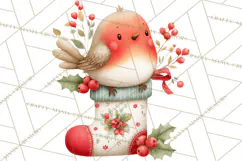 Christmas Bird Clipart, Watercolor Holiday Bird PNG Product Image 5