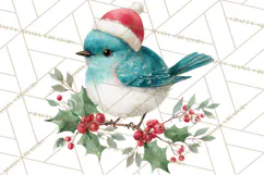 Christmas Bird Clipart, Watercolor Holiday Bird PNG Product Image 2