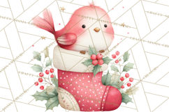 Christmas Bird Clipart, Watercolor Holiday Bird PNG Product Image 3