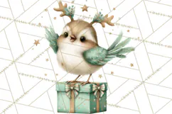 Christmas Bird Clipart, Watercolor Holiday Bird PNG Product Image 2