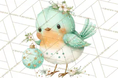 Christmas Bird Clipart, Watercolor Holiday Bird PNG Product Image 2