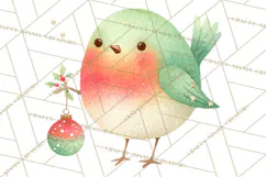 Christmas Bird Clipart, Watercolor Holiday Bird PNG Product Image 5