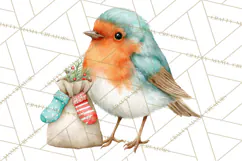 Christmas Bird Clipart, Watercolor Holiday Bird PNG Product Image 3