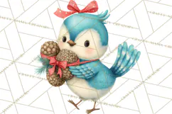 Christmas Bird Clipart, Watercolor Holiday Bird PNG Product Image 3