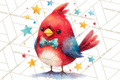 Christmas Bird Clipart, Watercolor Holiday Bird PNG Product Image 4