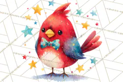 Christmas Bird Clipart, Watercolor Holiday Bird PNG Product Image 4