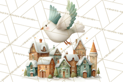 Christmas Bird Clipart, Watercolor Holiday Bird PNG Product Image 2