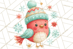 Christmas Bird Clipart, Watercolor Holiday Bird PNG Product Image 4