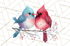Christmas Bird Clipart, Watercolor Holiday Bird PNG Product Image 5