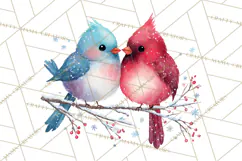 Christmas Bird Clipart, Watercolor Holiday Bird PNG Product Image 5