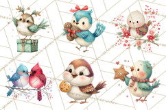 Christmas Bird Clipart, Watercolor Holiday Bird PNG Product Image 5