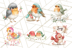 Christmas Bird Clipart, Watercolor Holiday Bird PNG Product Image 9