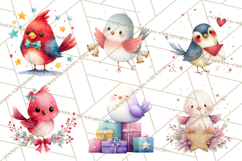 Christmas Bird Clipart, Watercolor Holiday Bird PNG Product Image 3