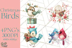 Christmas Bird Clipart, Watercolor Holiday Bird PNG Product Image 1