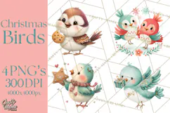 Christmas Bird Clipart, Watercolor Holiday Bird PNG Product Image 1