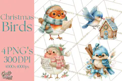 Christmas Bird Clipart, Watercolor Holiday Bird PNG Product Image 1
