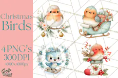 Christmas Bird Clipart, Watercolor Holiday Bird PNG Product Image 1