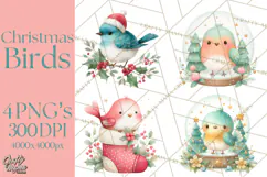 Christmas Bird Clipart, Watercolor Holiday Bird PNG Product Image 1