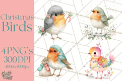 Christmas Bird Clipart, Watercolor Holiday Bird PNG Product Image 1