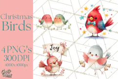 Christmas Bird Clipart, Watercolor Holiday Bird PNG Product Image 1