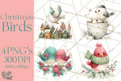 Christmas Bird Clipart, Watercolor Holiday Bird PNG Product Image 1