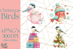 Christmas Bird Clipart, Watercolor Holiday Bird PNG Product Image 1