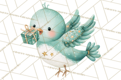 Christmas Bird Clipart, Watercolor Holiday Bird PNG Product Image 5